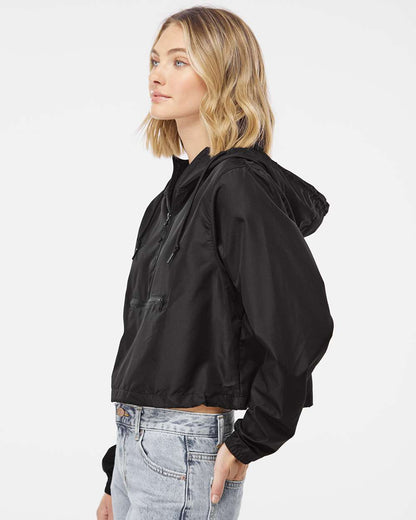 Independent Trading Co. Women's Lightweight Quarter-Zip Pullover Crop Windbreaker EXP64CRP #colormdl_Black