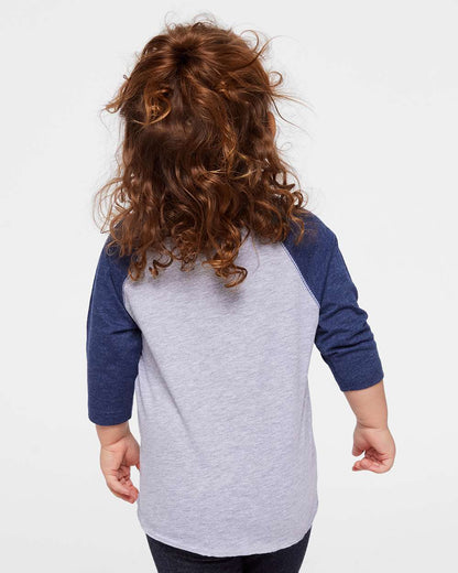 Rabbit Skins Toddler Baseball Fine Jersey Three-Quarter Sleeve Tee 3330 #colormdl_Vintage Heather/ Vintage True Navy