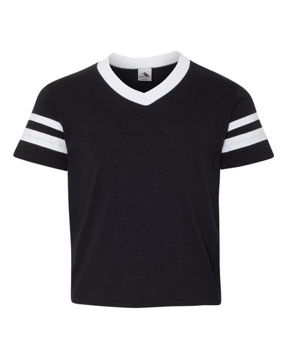 Augusta Sportswear Youth V-Neck Jersey with Striped Sleeves 361 #color_Black/ White