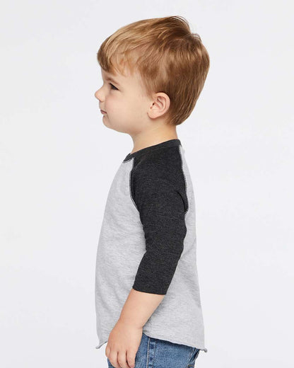 Rabbit Skins Toddler Baseball Fine Jersey Three-Quarter Sleeve Tee 3330 #colormdl_Vintage Heather/ Vintage Smoke
