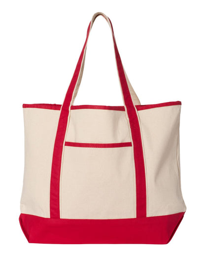 Q-Tees 34.6L Large Canvas Deluxe Tote Q1500 #color_Natural/ Red