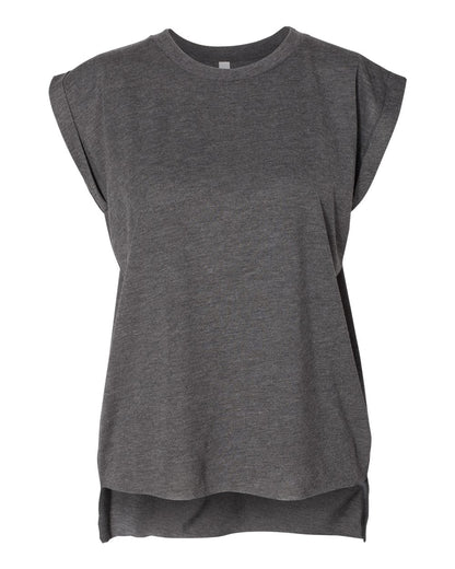 BELLA + CANVAS Women’s Flowy Rolled Cuffs Muscle Tee 8804 #color_Dark Grey Heather