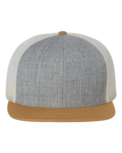 Richardson Wool Blend Flat Bill Trucker Cap 511 #color_Heather Grey/ Birch/ Biscuit