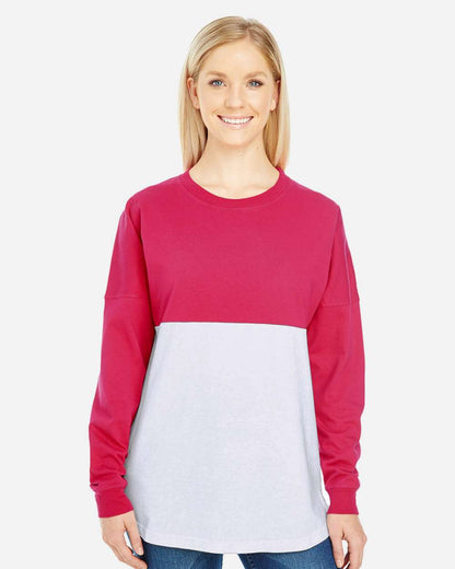 J. America Unisex Game Day Jersey Long Sleeve T-Shirt 8229 #colormdl_Wildberry/ White