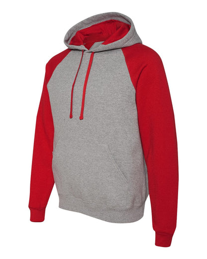 JERZEES Unisex Nublend® Colorblocked Raglan Hooded Sweatshirt 96CR #color_Oxford/ True Red
