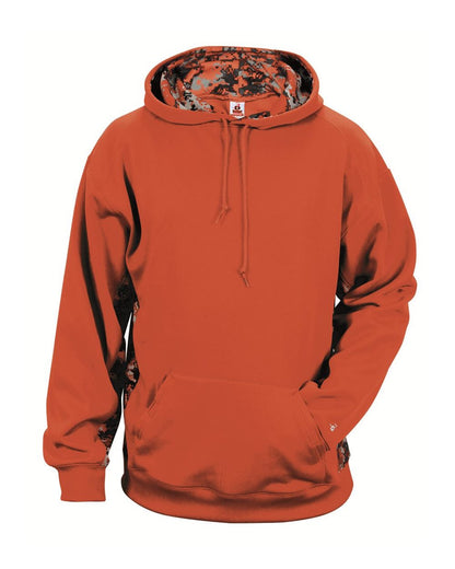 Badger Youth Digital Camo Colorblock Performance Fleece Hooded Sweatshirt 2464 #color_Burnt Orange/ Burnt Orange