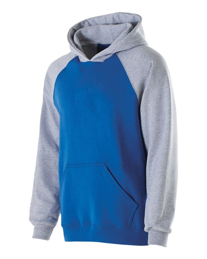 Holloway Youth Cotton/Poly Fleece Banner Hooded Sweatshirt 229279 #color_Royal/ Athletic Heather