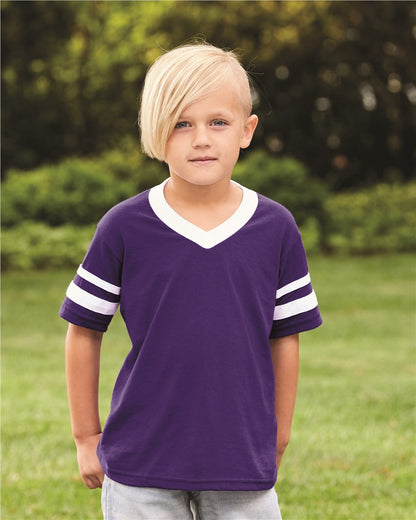 Augusta Sportswear Youth V-Neck Jersey with Striped Sleeves 361 Augusta Sportswear Youth V-Neck Jersey with Striped Sleeves 361