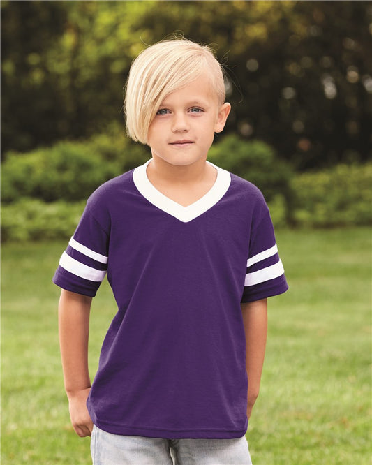 Augusta Sportswear Youth V-Neck Jersey with Striped Sleeves 361