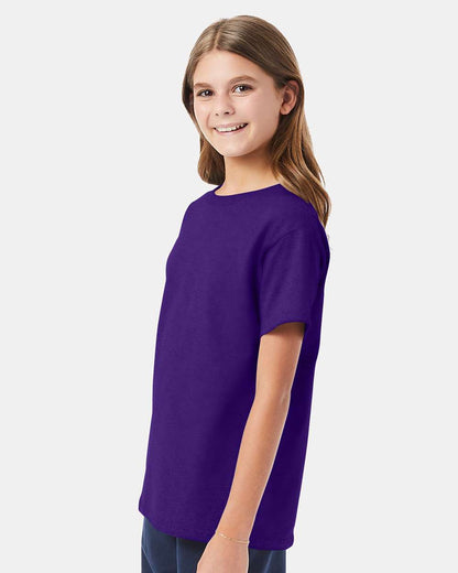 Hanes Essential-T Youth T-Shirt 5480 #colormdl_Athletic Purple