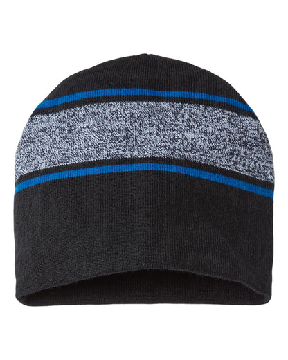 CAP AMERICA USA-Made Variegated Striped Beanie RKV9 #color_Black/ True Royal