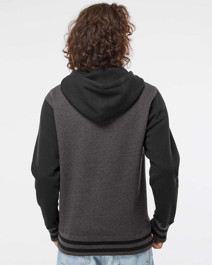 Independent Trading Co. Heavyweight Varsity Full-Zip Hooded Sweatshirt IND45UVZ #colormdl_Charcoal Heather/ Black