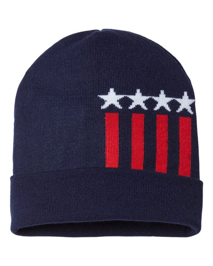 CAP AMERICA USA-Made Patriotic Cuffed Beanie RK12 #color_True Navy/ White/ True Red Stars