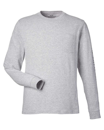 vineyard vines Unisex Long Sleeve Pocket T-Shirt V021214 #color_Grey Heather/ Blue Blazer