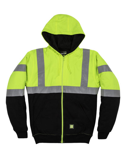 Berne Apparel Men's Hi-Vis Class 3 Color Block Full-Zip Hooded Sweatshirt HVF023 #color_Hi Vis Yellow