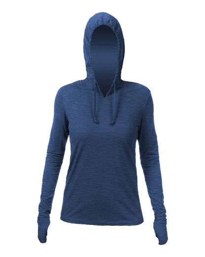 ANETIK Women's Breeze Tech Hooded Long Sleeve T-Shirt WSBRZH0 #color_Navy Heathered