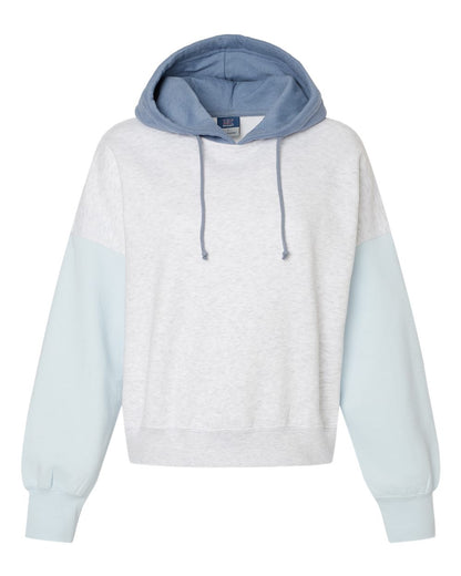 MV Sport Women's Sueded Fleece Colorblocked Crop Hooded Sweatshirt W23716 #color_Arctic Blue