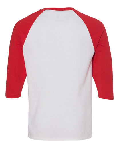 Gildan Unisex Heavy Cotton™ Raglan Three-Quarter Sleeve T-Shirt 5700 #color_White/ Red