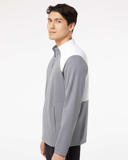 Adidas Men's Textured Mixed Media Quarter-Zip Pullover A532 #colormdl_Grey Three/ White