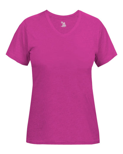 Badger Women’s Triblend Performance V-Neck Short Sleeve T-Shirt 4962 #color_Hot Pink Heather