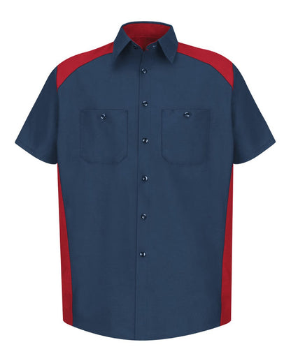Red Kap Men's Short Sleeve Motorsports Shirt SP28 #color_Navy/ Red