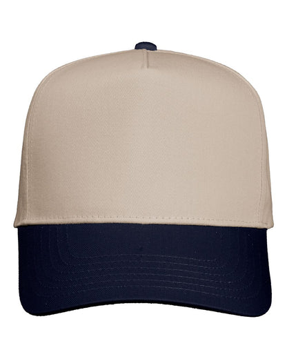 Valucap Five-Panel Twill Cap 8869 #color_Khaki/ Navy