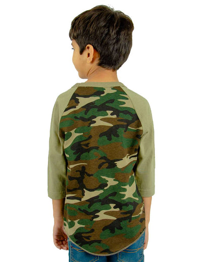 Shaka Wear Youth Three-Quarter Sleeve Camo Raglan T-Shirt SHRAGCY #colormdl_Camo Green/ Olive