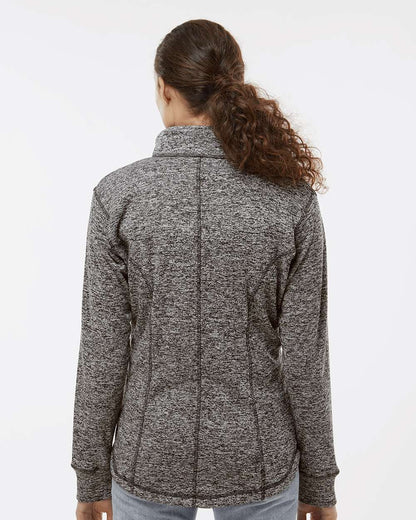 J. America Women's Cosmic Fleece Quarter-Zip Pullover 8617 #colormdl_Charcoal Fleck/ Fire Coral