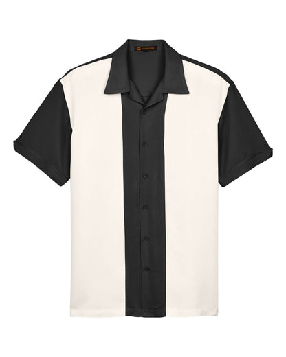 Harriton Men's Two-Tone Camp Shirt M575 #color_Black/ Cream
