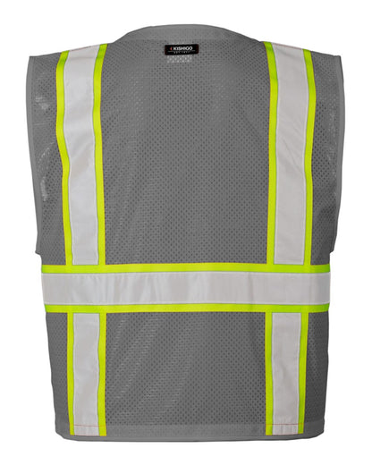 Kishigo Unisex EV Series® Enhanced Visibility Multi-Pocket Mesh Vest B100-111 #color_Grey/ Lime - B111
