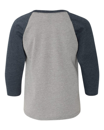 Next Level Youth CVC Three-Quarter Sleeve Raglan T-Shirt 3352 #color_Midnight Navy Sleeves/ Dark Heather Grey Body