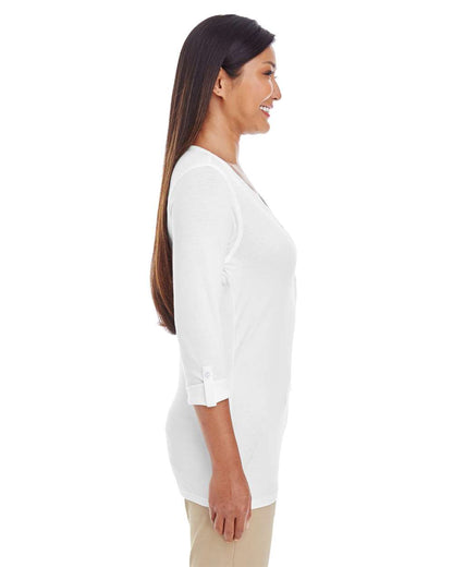 Devon & Jones Women's Perfect Fit™ Y-Placket Convertible Sleeve Knit Top DP186W #colormdl_White
