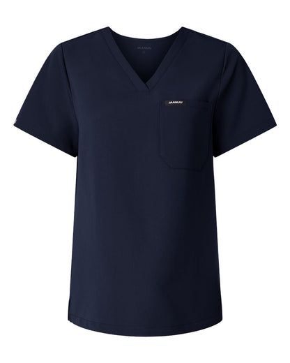 Jaanuu Women's Rhena Essential 1-Pocket Scrub V-Neck Top W10001 #color_Midnight Navy