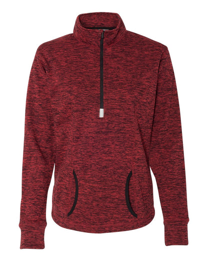 J. America Women's Cosmic Fleece Quarter-Zip Pullover 8617 #color_Red Fleck/ Black