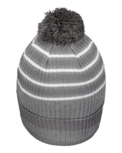 Holloway 8 1/2" Spirit Pom Beanie 223815 #color_Graphite/ Heather Grey/ White