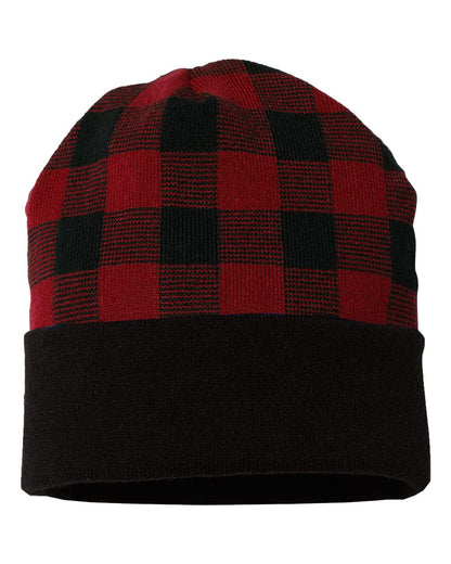 CAP AMERICA USA-Made Plaid Beanie RKP12 #color_Black/ True Red