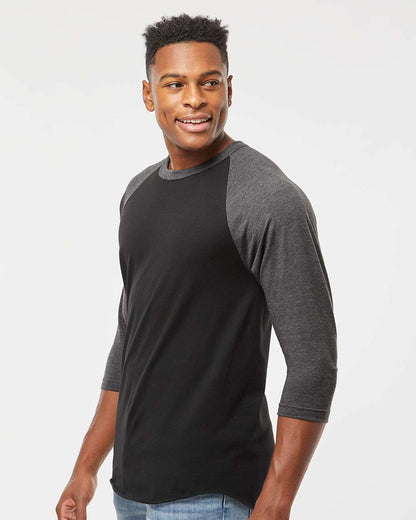 Tultex Fine Jersey Raglan T-Shirt 245 #colormdl_Black/ Heather Charcoal