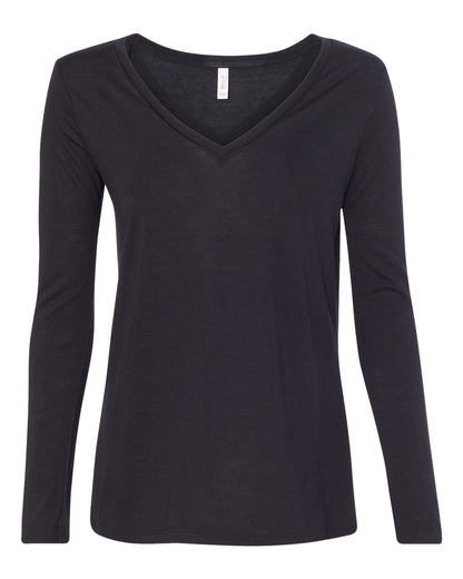 BELLA + CANVAS Women's Flowy Long Sleeve V-Neck Tee 8855 #color_Black