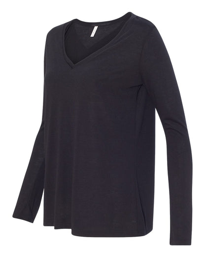 BELLA + CANVAS Women's Flowy Long Sleeve V-Neck Tee 8855 #color_Black
