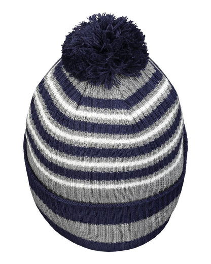 Holloway 8 1/2" Spirit Pom Beanie 223815 #color_Navy/ Heather Grey/ White