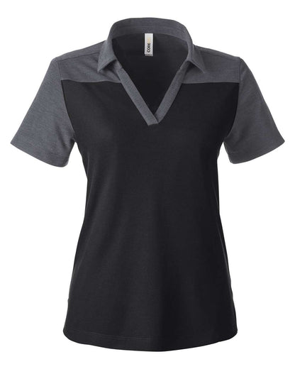 CORE365 Women's Fusion ChromaSoft™ Colorblock Polo CE112CW #color_Black/ Carbon Heather