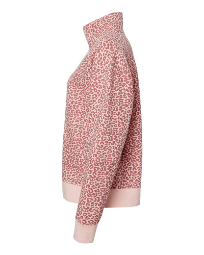 MV Sport Women's Sueded Fleece Quarter-Zip Sweatshirt W22713 #color_Cameo Pink/ Orchid Ice Leopard