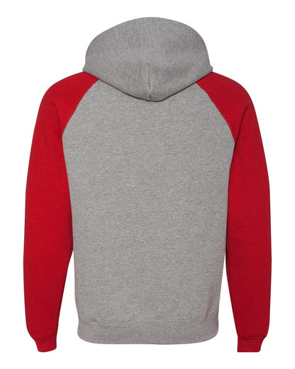 JERZEES Unisex Nublend® Colorblocked Raglan Hooded Sweatshirt 96CR #color_Oxford/ True Red