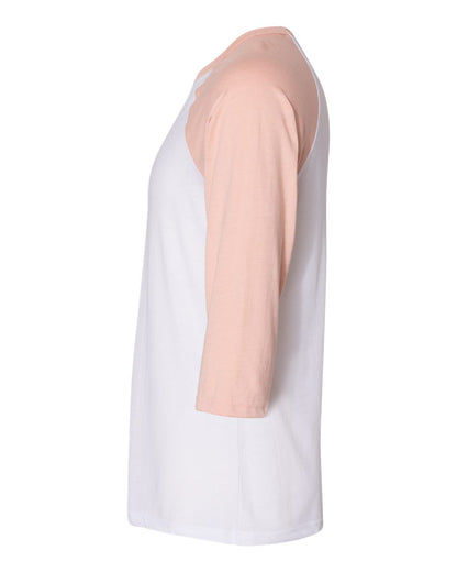 BELLA + CANVAS Three-Quarter Sleeve Baseball Tee 3200 #color_White/ Heather Peach