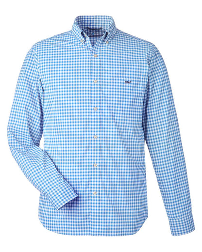 vineyard vines Men's On-The-Go Nylon Gingham Shirt W012060 #color_Ocean Breeze