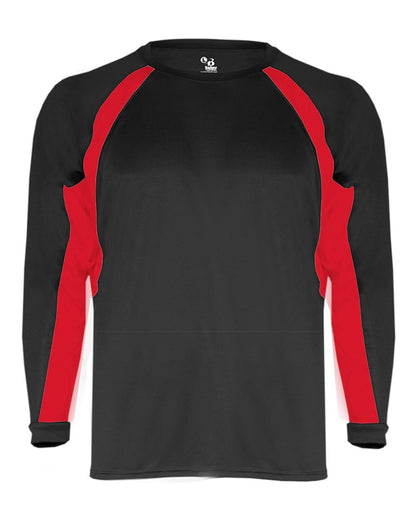 Badger Youth B-Core Hook Long Sleeve T-Shirt 2154 #color_Black/ Red