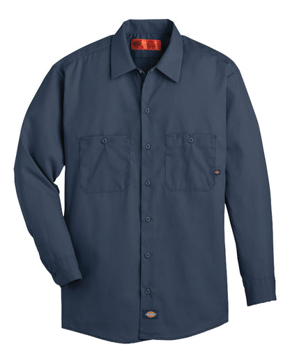 Dickies Men's Tall Industrial Long Sleeve Work Shirt L535T #color_Dark Navy