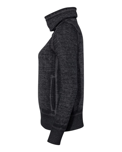 J. America Women’s Zen Fleece Cowl Neck Sweatshirt 8930 #color_Twisted Black