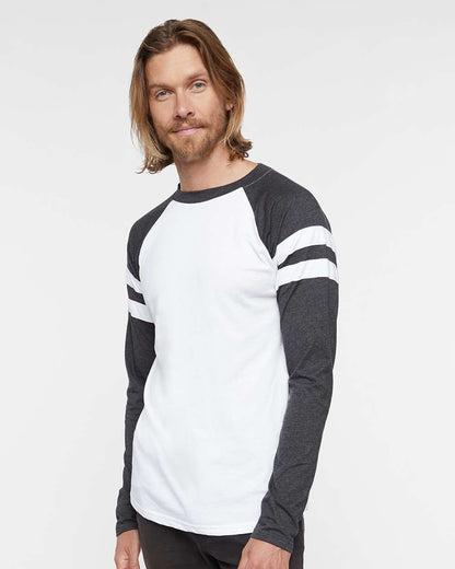 LAT Unisex Fine Jersey Mash Up Long Sleeve Tee 6934 #colormdl_Blended White/ Vintage Smoke