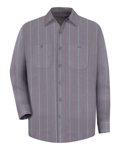 Red Kap Men's Tall Industrial Long Sleeve Work Shirt SP14T #color_Charcoal/ Red/ White Stripe